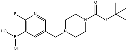 (5-((4-(tert-Butoxycarbonyl)piperazin-1-yl)methyl)-2-fluoropyridin-3-yl)boronic acid Struktur