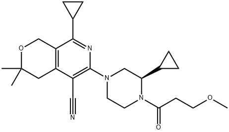 (R)-8-cyclopropyl-6-(3-cyclopropyl-4-(3-methoxypropanoyl)piperazin-1-yl)-3,3-dimethyl-3,4-dihydro-1H-pyrano[3,4-c]pyridine-5-carbonitrile|MUTANT IDH1-IN-4