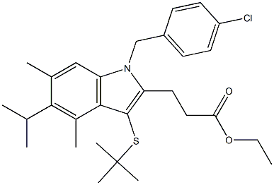 1H-INDOLE-2-PROPANOIC ACID, 1-[(4-CHLOROPHENYL)METHYL]-3-[(1,1-DIMETHYLETHYL)THIO]-,-DIMETHYL-5-(1-METHYLETHYL)-, ETHYL ESTER Struktur