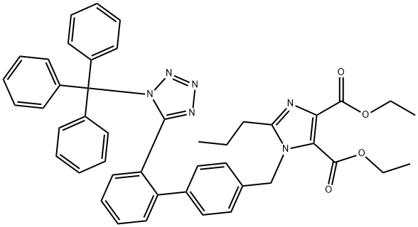 diethyl 2-propyl-1-((2'-(1-trityl-1H-tetrazol-5-yl)-[1,1'-biphenyl]-4-yl)methyl)-1H-imidazole-4,5-dicarboxylate Struktur