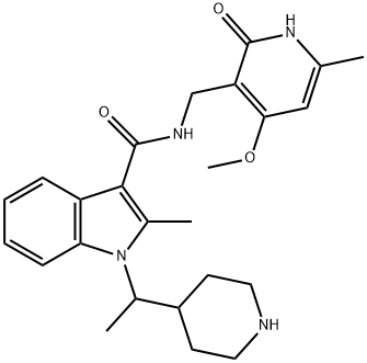 1H-Indole-3-carboxamide, N-[(1,2-dihydro-4-methoxy-6-methyl-2-oxo-3-pyridinyl)methyl]-2-methyl-1-[1-(4-piperidinyl)ethyl]- Struktur