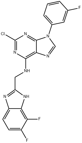 2-chloro-N-((4,5-difluoro-1H-benzo[d]imidazol-2-yl)methyl)-9-(3-fluorophenyl)-9H-purin-6-amine Struktur