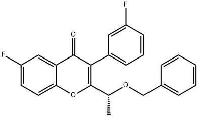 4H-1-Benzopyran-4-one, 6-fluoro-3-(3-fluorophenyl)-2-[(1R)-1-(phenylmethoxy)ethyl]- Struktur