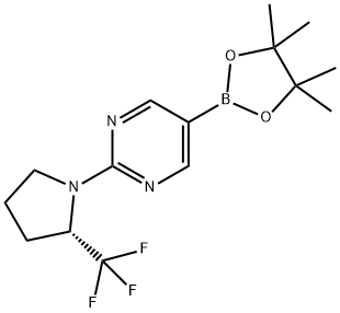 (S)-5-(4,4,5,5-tetramethyl-1,3,2-dioxaborolan-2-yl)-2-(2-(trifluoromethyl)pyrrolidin-1-yl)pyrimidine Struktur