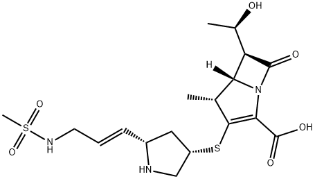 1-Azabicyclo[3.2.0]hept-2-ene-2-carboxylicacid,6-[(1R)-1-hydroxyethyl]-4-methyl-3-[[(3S,5S)-5-[(1E)-3-[(methylsulfonyl)amino]-1-propen-1-yl]-3-pyrrolidinyl]thio]-7-oxo-,(4R,5S,6S)-
 Struktur