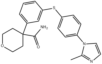 Tetrahydro-4-[3-[[4-(2-methyl-1H-imidazol-1-yl)phenyl]thio]phenyl]-2H-pyran-4-carboxamide Struktur