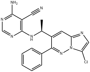 (S)-4-amino-6-((1-(3-chloro-6-phenylimidazo[1,2-b]pyridazin-7-yl)ethyl)amino)pyrimidine-5-carbonitrile Struktur