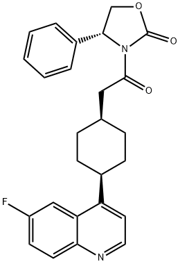 (R)-3-(2-((1s,4S)-4-(6-fluoroquinolin-4-yl)cyclohexyl)acetyl)-4-phenyloxazolidin-2-one Struktur