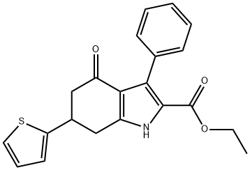 ethyl 4-oxo-3-phenyl-6-(thiophen-2-yl)-4,5,6,7-tetrahydro-1H-indole-2-carboxylate Struktur