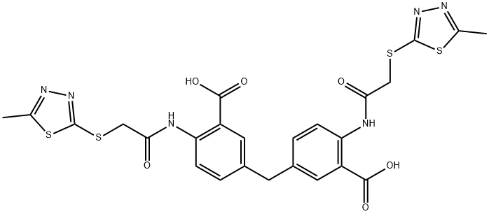 3,3'-methanediylbis[6-({[(5-methyl-1,3,4-thiadiazol-2-yl)sulfanyl]acetyl}amino)benzoic acid] Struktur