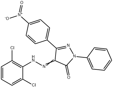 (4Z)-4-[2-(2,6-dichlorophenyl)hydrazinylidene]-5-(4-nitrophenyl)-2-phenyl-2,4-dihydro-3H-pyrazol-3-one Struktur