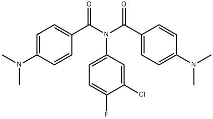 N-(3-chloro-4-fluorophenyl)-4-(dimethylamino)-N-{[4-(dimethylamino)phenyl]carbonyl}benzamide Struktur