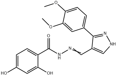 (Z)-N'-((3-(3,4-dimethoxyphenyl)-1H-pyrazol-4-yl)methylene)-2,4-dihydroxybenzohydrazide Struktur