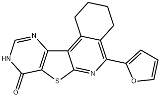 5-(furan-2-yl)-1,2,3,4-tetrahydropyrimido[4',5':4,5]thieno[2,3-c]isoquinolin-8(9H)-one Struktur