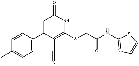 2-{[3-cyano-4-(4-methylphenyl)-6-oxo-1,4,5,6-tetrahydropyridin-2-yl]sulfanyl}-N-(1,3-thiazol-2-yl)acetamide Struktur