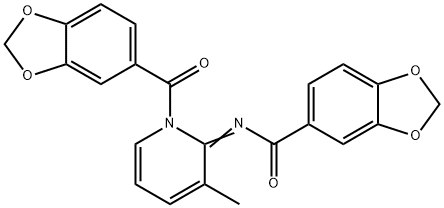 (E)-N-(1-(benzo[d][1,3]dioxole-5-carbonyl)-3-methylpyridin-2(1H)-ylidene)benzo[d][1,3]dioxole-5-carboxamide Struktur