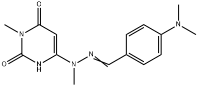 6-{(2E)-2-[4-(dimethylamino)benzylidene]-1-methylhydrazinyl}-3-methylpyrimidine-2,4(1H,3H)-dione Struktur