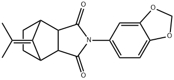 2-(benzo[d][1,3]dioxol-5-yl)-8-(propan-2-ylidene)hexahydro-1H-4,7-methanoisoindole-1,3(2H)-dione Struktur