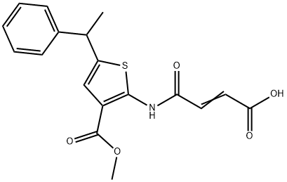 (E)-4-((3-(methoxycarbonyl)-5-(1-phenylethyl)thiophen-2-yl)amino)-4-oxobut-2-enoic acid Struktur