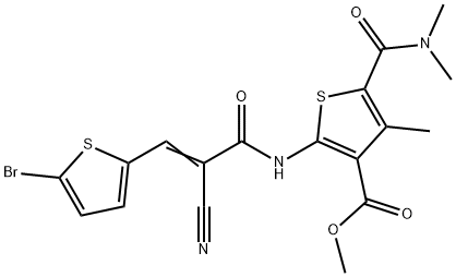 (E)-methyl 2-(3-(5-bromothiophen-2-yl)-2-cyanoacrylamido)-5-(dimethylcarbamoyl)-4-methylthiophene-3-carboxylate Struktur