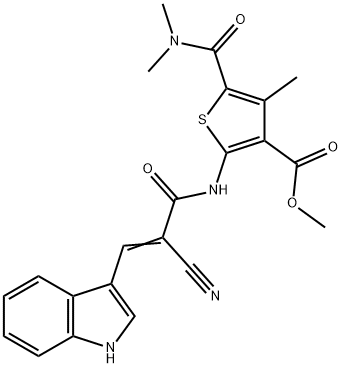 (E)-methyl 2-(2-cyano-3-(1H-indol-3-yl)acrylamido)-5-(dimethylcarbamoyl)-4-methylthiophene-3-carboxylate Struktur