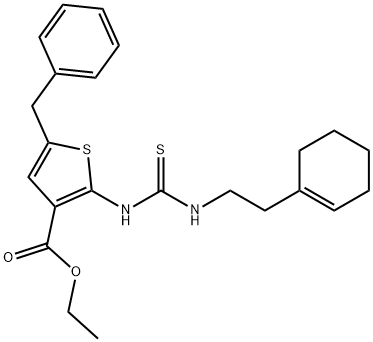 ethyl 5-benzyl-2-(3-(2-(cyclohex-1-en-1-yl)ethyl)thioureido)thiophene-3-carboxylate Struktur