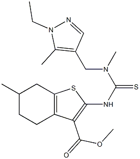 methyl 2-(3-((1-ethyl-5-methyl-1H-pyrazol-4-yl)methyl)-3-methylthioureido)-6-methyl-4,5,6,7-tetrahydrobenzo[b]thiophene-3-carboxylate Struktur