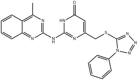 2-[(4-methylquinazolin-2-yl)amino]-6-{[(1-phenyl-1H-tetrazol-5-yl)sulfanyl]methyl}pyrimidin-4(1H)-one Struktur