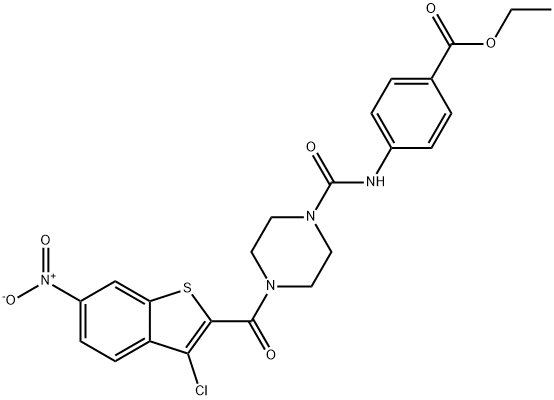 ethyl 4-(4-(3-chloro-6-nitrobenzo[b]thiophene-2-carbonyl)piperazine-1-carboxamido)benzoate Struktur