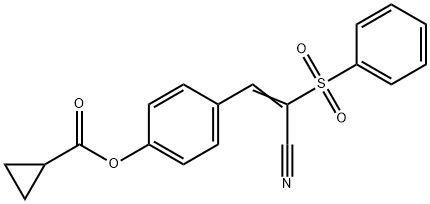 (E)-4-(2-cyano-2-(phenylsulfonyl)vinyl)phenyl cyclopropanecarboxylate Struktur