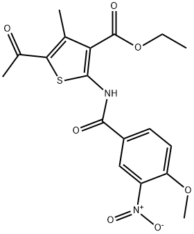 ethyl 5-acetyl-2-(4-methoxy-3-nitrobenzamido)-4-methylthiophene-3-carboxylate Struktur