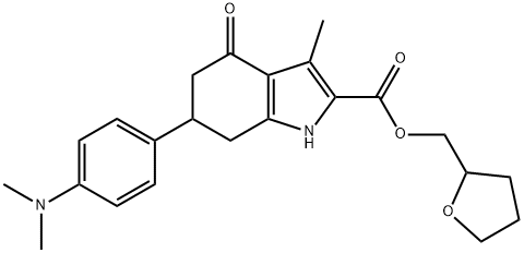 (tetrahydrofuran-2-yl)methyl 6-(4-(dimethylamino)phenyl)-3-methyl-4-oxo-4,5,6,7-tetrahydro-1H-indole-2-carboxylate Struktur