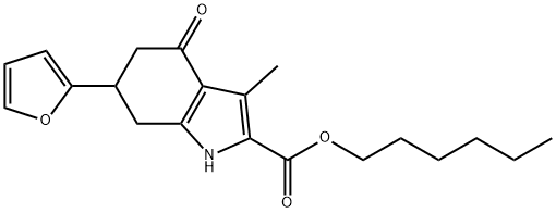 hexyl 6-(furan-2-yl)-3-methyl-4-oxo-4,5,6,7-tetrahydro-1H-indole-2-carboxylate Struktur