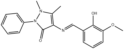 4-{[(E)-(2-hydroxy-3-methoxyphenyl)methylidene]amino}-1,5-dimethyl-2-phenyl-1,2-dihydro-3H-pyrazol-3-one Struktur