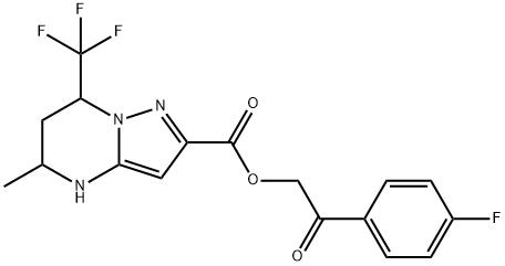 2-(4-fluorophenyl)-2-oxoethyl 5-methyl-7-(trifluoromethyl)-4,5,6,7-tetrahydropyrazolo[1,5-a]pyrimidine-2-carboxylate Struktur