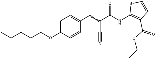 (E)-ethyl 2-(2-cyano-3-(4-(pentyloxy)phenyl)acrylamido)thiophene-3-carboxylate Struktur