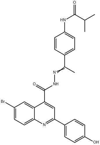 (Z)-N-(4-(1-(2-(6-bromo-2-(4-hydroxyphenyl)quinoline-4-carbonyl)hydrazono)ethyl)phenyl)isobutyramide Struktur