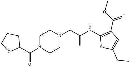 methyl 5-ethyl-2-(2-(4-(tetrahydrofuran-2-carbonyl)piperazin-1-yl)acetamido)thiophene-3-carboxylate Struktur