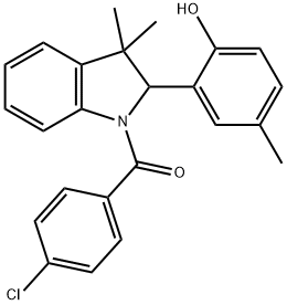 (4-Chlorophenyl)(2-(2-hydroxy-5-methylphenyl)-3,3-dimethylindolin-1-yl)methanone Struktur