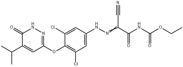 (Z)-ethyl (2-cyano-2-(2-(3,5-dichloro-4-((5-isopropyl-6-oxo-1,6-dihydropyridazin-3-yl)oxy)phenyl)hydrazono)acetyl)carbamate(WXG00198) Struktur