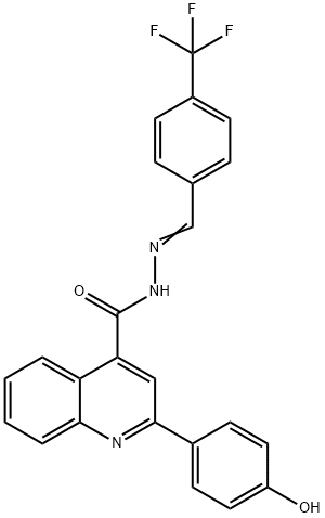 (E)-2-(4-hydroxyphenyl)-N'-(4-(trifluoromethyl)benzylidene)quinoline-4-carbohydrazide Struktur