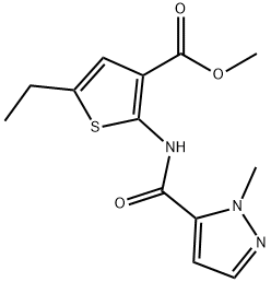 methyl 5-ethyl-2-(1-methyl-1H-pyrazole-5-carboxamido)thiophene-3-carboxylate Struktur