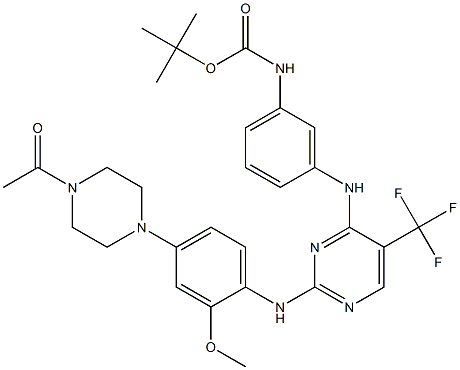 tert-butyl 3-(2-(4-(4-acetylpiperazin-1-yl)-2-methoxyphenylamino)-5-(trifluoromethyl)pyrimidin-4-ylamino)phenylcarbamate Struktur