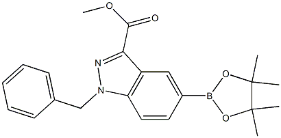 methyl 1-benzyl-5-(4,4,5,5-tetramethyl-1,3,2-dioxaborolan-2-yl)-1H-indazole-3-carboxylate Struktur