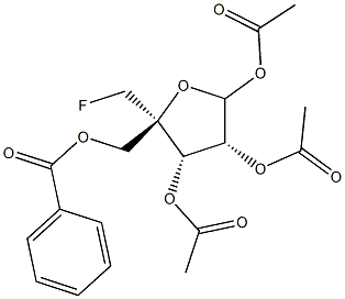 5-O-Benzoyl-1,2,3-tri-O-acetyl-4-C-fluoromethyl-D-ribofuranose Struktur