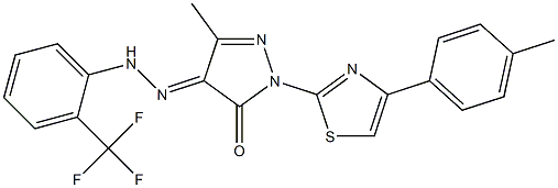 5-methyl-2-[4-(4-methylphenyl)-1,3-thiazol-2-yl]-4-{[2-(trifluoromethyl)phenyl]hydrazono}-2,4-dihydro-3H-pyrazol-3-one Struktur