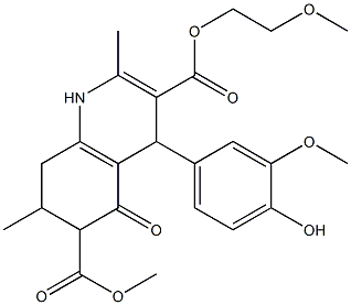 3-(2-methoxyethyl) 6-methyl 4-(4-hydroxy-3-methoxyphenyl)-2,7-dimethyl-5-oxo-1,4,5,6,7,8-hexahydroquinoline-3,6-dicarboxylate Struktur