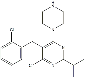 4-chloro-5-(2-chlorobenzyl)-2-isopropyl-6-(piperazin-1-yl)pyrimidine Struktur