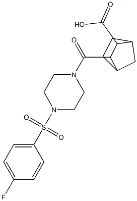 3-(4-((4-fluorophenyl)sulfonyl)piperazine-1-carbonyl)bicyclo[2.2.1]heptane-2-carboxylic acid Struktur