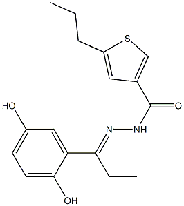 (E)-N'-(1-(2,5-dihydroxyphenyl)propylidene)-5-propylthiophene-3-carbohydrazide Struktur